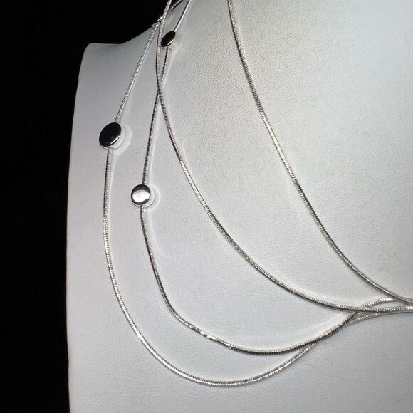 Multi Layer Silver‎ Tone Silver Disc Station Necklace - Picture 9 of 10